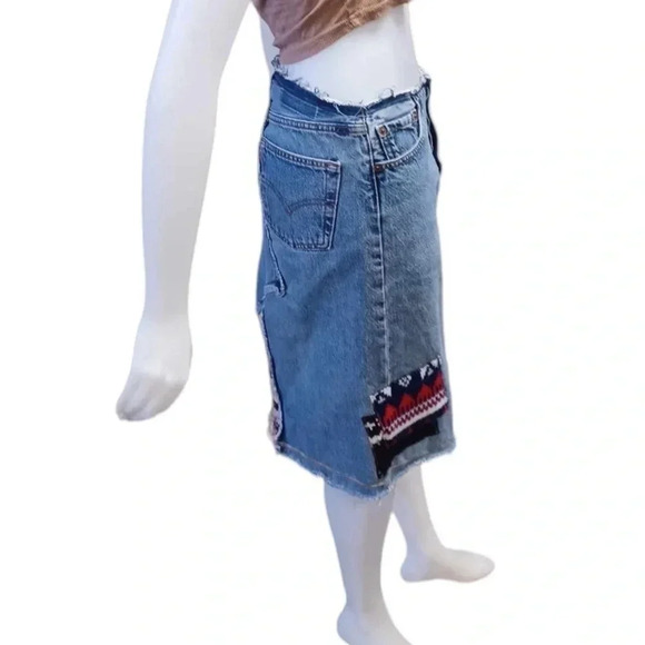 Riley Upcycled  Patchwork Denim Midi Skirt Size Small - Picture 4 of 9